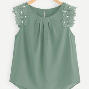 Shein Crochet Pearl Beaded Sleeve Blouse.